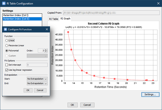 Log-Linear Regression for Retention Index Calibration